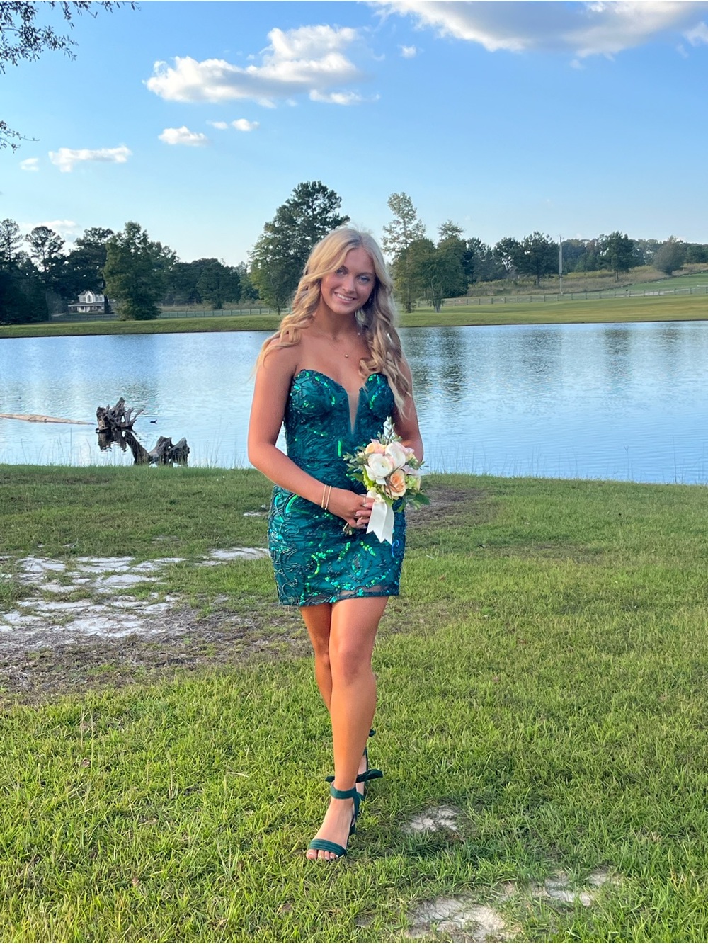 Sherri Hill Green Iridescent Hoco Dress